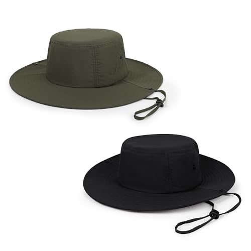 Wide Brim Sun Hats Waterproof Packable Bucket Hat UV Protection Summer Fishing Hat for Men and Women - color: Black+army Green