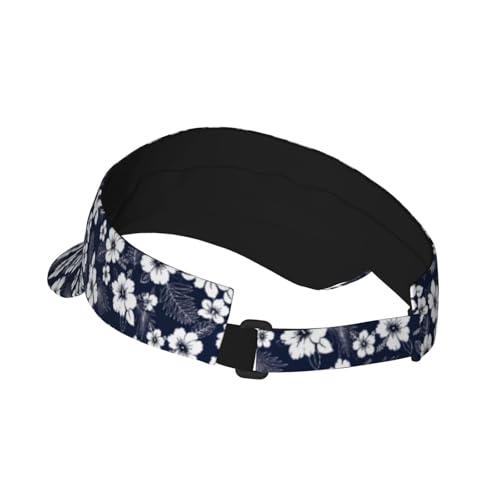 Unisex Sports Sun Visor Hats Adjustable Lightweight Packable Printed Empty Top Cap for Running Pickleball Golf Tennis - color: Navy Blue Hibiscus Flower