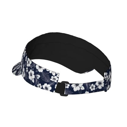 Unisex Sports Sun Visor Hats Adjustable Lightweight Packable Printed Empty Top Cap for Running Pickleball Golf Tennis - color: Navy Blue Hibiscus Flower