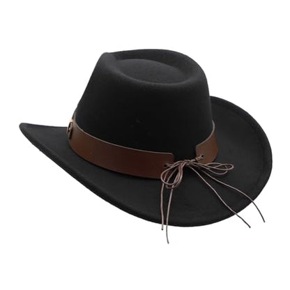Western Cowboy Hat for Men Cowgirl Hat for Women Unisex Wide Brim Felt Fedora Hats Classic Cowboy Hats - color: Black