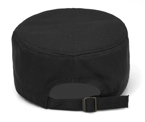Washed Cotton Flat Top Military Cap for Unisex - color: Black