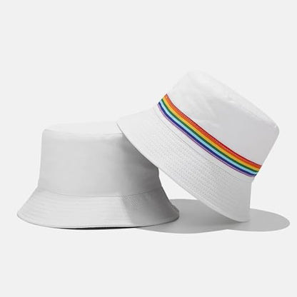 XYIYI 2 Pack Unisex Bucket Hat for Women Men Summer Beach Fishing Hat Sun Hat - color: Rainbow Ribbon Black White
