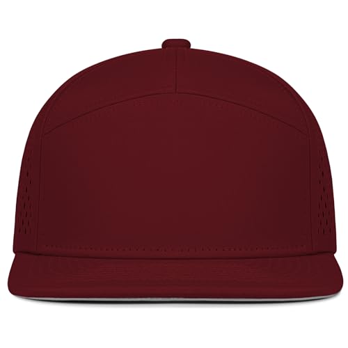 4 Inclusive Sizes Flat Bill Performance Trucker Hat Men Women, 7 Panel Snapback Running - color: 16.dark Red