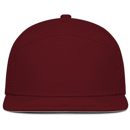4 Inclusive Sizes Flat Bill Performance Trucker Hat Men Women, 7 Panel Snapback Running - color: 16.dark Red