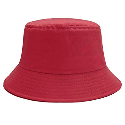 Bucket Hat for Women Men, Reversible Cotton Summer Sun Beach Cap Solid Color Style - color: A-red