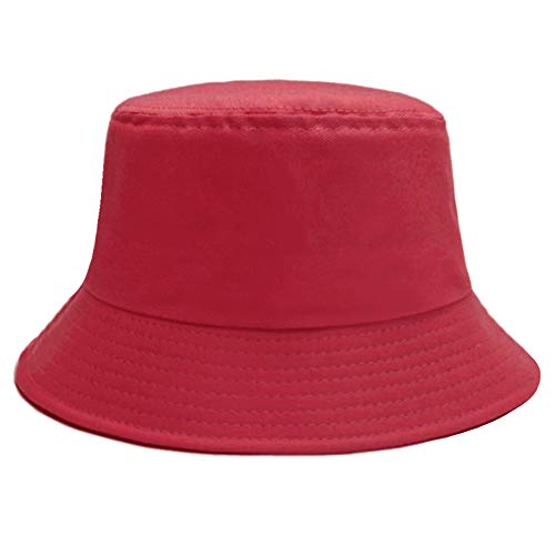 Bucket Hat for Women Men, Reversible Cotton Summer Sun Beach Cap Solid Color Style - color: A-red
