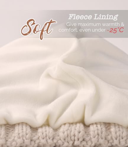 Women Men Winter Beanie Hat with Visor, Warm Fleece Lined Beanie Cap, Thick Knit Cap Slouchy Hat with Brim - color: Beige