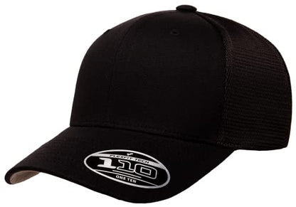 Flexfit 110M Trucker Mid-Profile Mesh Back Snapback Cap - color: Black