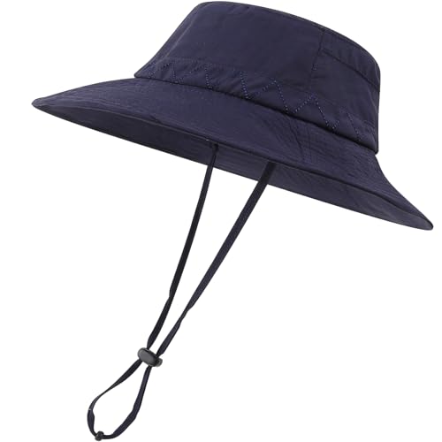 Moon Kitty Men's Sun Hat UPF 50+ Wide Brim Bucket HatAdjustable Nylon Fishing Hiking Boonie Hat for Large Heads - color: Navy