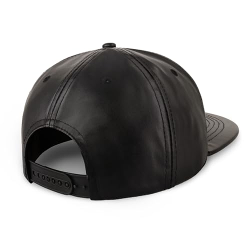 CHOK.LIDS PU Leather Flat Brim Snapback Hat Hip Hop Baseball Cap - color: Leather Black