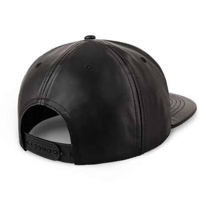 CHOK.LIDS PU Leather Flat Brim Snapback Hat Hip Hop Baseball Cap - color: Leather Black