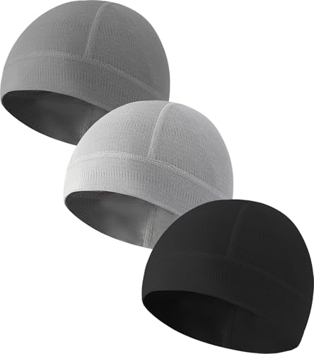 Skull Cap Helmet Liner for Men Women Cooling Hat Running Beanie - color: Set B-black,dark Gray,light Gray