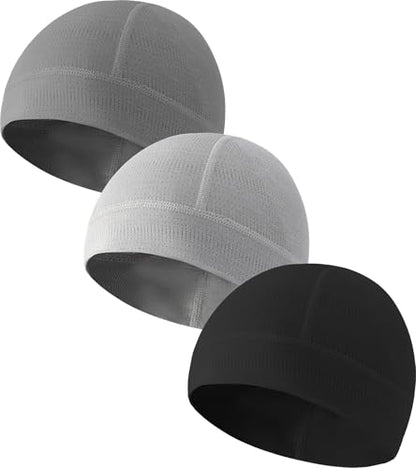 Skull Cap Helmet Liner for Men Women Cooling Hat Running Beanie - color: Set B-black,dark Gray,light Gray