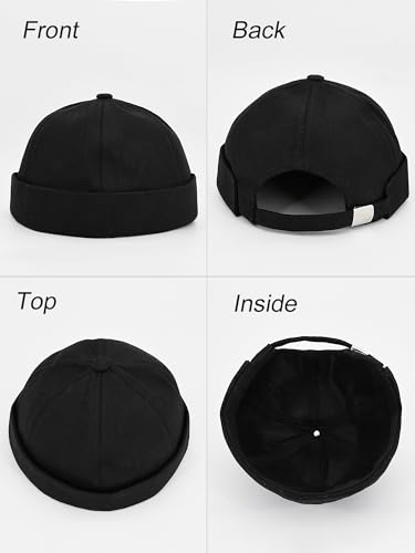 4 Pcs Brimless Hat Docker Cap No Brim Hats Skull Caps Rolled Cuff Beanie Hip Hop Hats with Buckle for Men - color: Khaki,green,navy Blue, Black, Gray,white