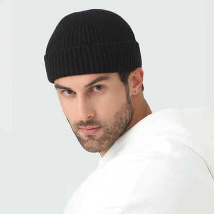 Fisherman Beanie for Men Knit Trawler Beanie Short Cuffed Watch Cap for Men Women - color: Black