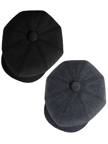 Senker Fashion 2 Pieces Newsboy Cap for Men - color: Black Dark Grey