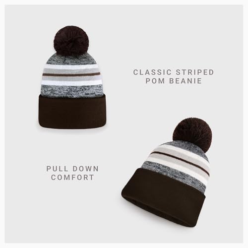 Pom Pom Beanie Cuffed Knit Winter Hat Skull Cap Striped Novelty Men Women - color: (Brown)