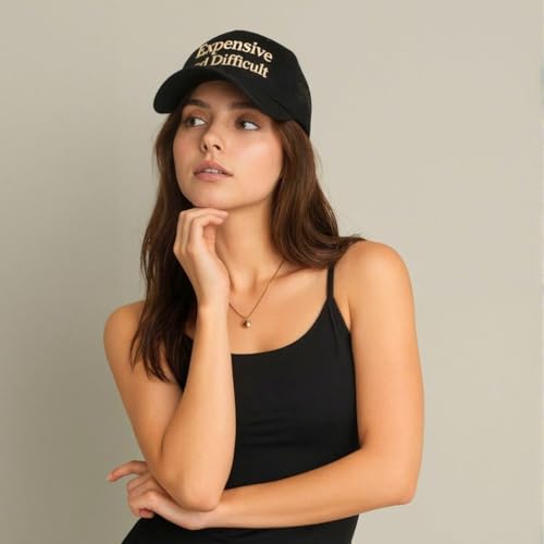 Expensive and Difficult Trucker Hat – Funny Women’s Baseball Cap with 3D Embroidery – Adjustable Vintage Style Hat