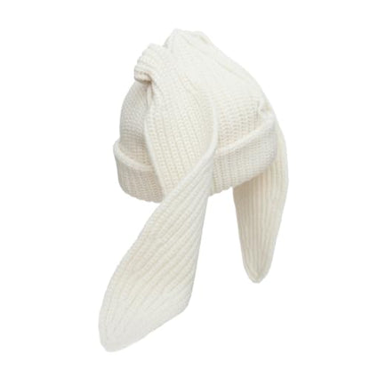 Knitted Beanie Hat Cute Rabbit Long Ears Fun Caps Fluffy Winter Warm Knitted Rabbit Hats Outdoor Slotty Cap - color: Whitew
