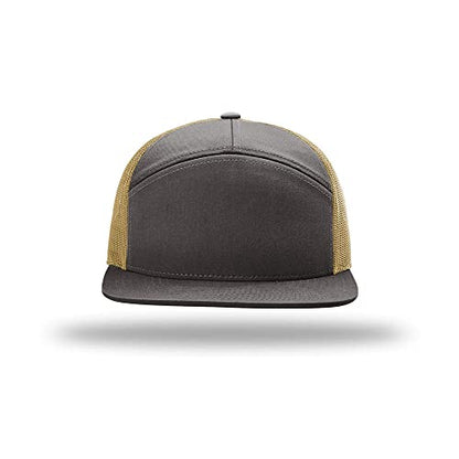 Richardson 168 Hi-Pro 7 Panel Adjustable Snapback Trucker Mesh Back Cap - color: Charcoal/Old Gold