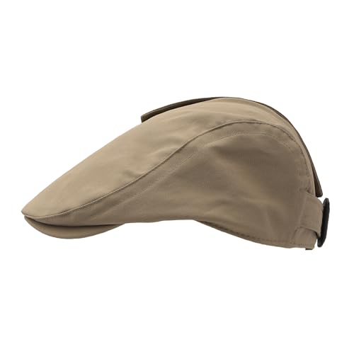 ZLYC Men Cotton Flat Cap Summer Scally Newsboy Beret Driver Hat - color: Button Decor Khaki