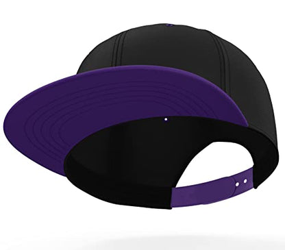 Daxton Classic Blank Snapback Flat Bill Visor Hat Cap One Size Adjustable Back - color: Black Purple