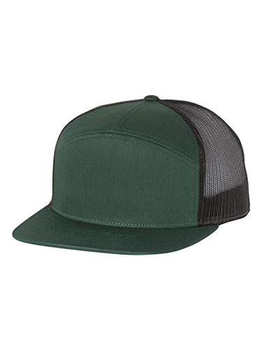 Seven-Panel Trucker Richardson Leather Patch Cap - color: Dark Green/ Black, size: One Size