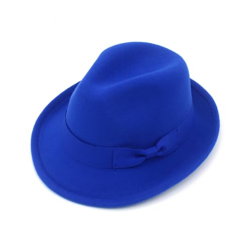 Fedora Hats for Men Women 1920s Short Brim Felt Trilby Hat - color: Royal Blue