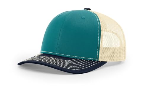 Richardson 112 Trucker Hat - Premium Blank Baseball Cap, Adjustable Snapback Hat - Structured Six Panel Richardson Blank Hats - color: Blue Teal/Birch/Navy