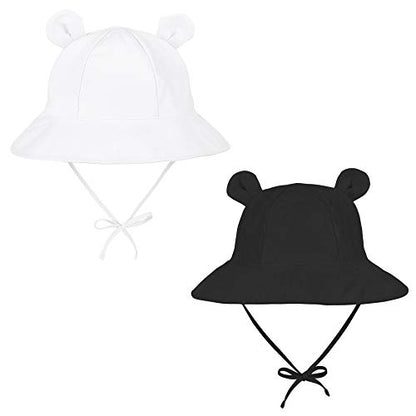 Zando Wide Brim Baby Sun Bucket Hat 0-4T UPF 50+ - Sun Protection Toddler Beach Hats with Bear Ears Infant Hat Adjustable - color: Black&white, size: 12-24 Months