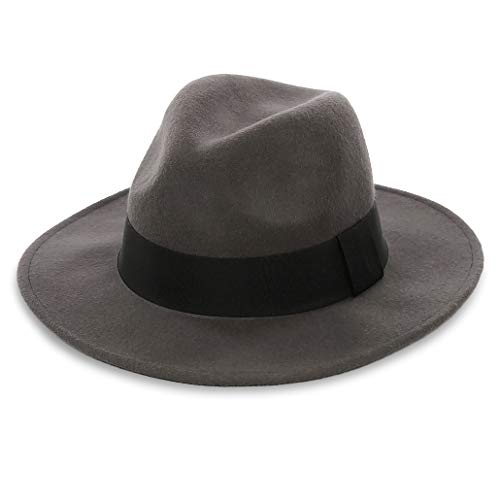 FORBUSITE Wool Felt Wide Brim Fedora Hats for Women Men - color: Grey, size: Large