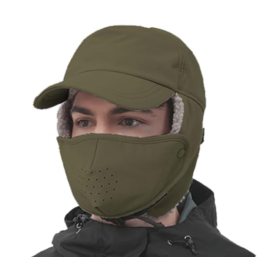Trapper Hat for Men Women Waterproof Winter Warm Baseball Cap with Ear Flaps and Mask - color: Green, size: Large