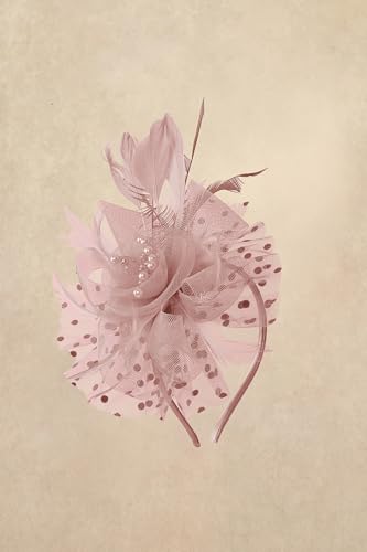 BABEYOND Fascinators Hats for Women Tea Party Flower Tulle Bead Derby Hat - color: Nude Pink