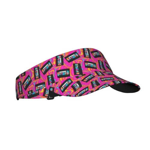 Sports Sun Visor Hat for Men Women, Adjustable Breathable Golf Tennis Cap - color: 90s Style Cassette Tape