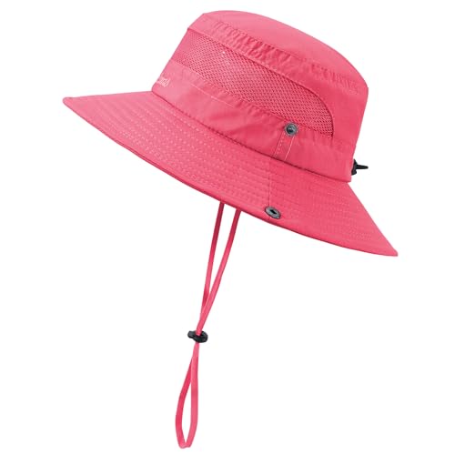 Komorebi UPF 50+ Kids Sun Hat，Wide Brim Bucket Hats for Kids Beach Outdoor - color: Watermelon Red