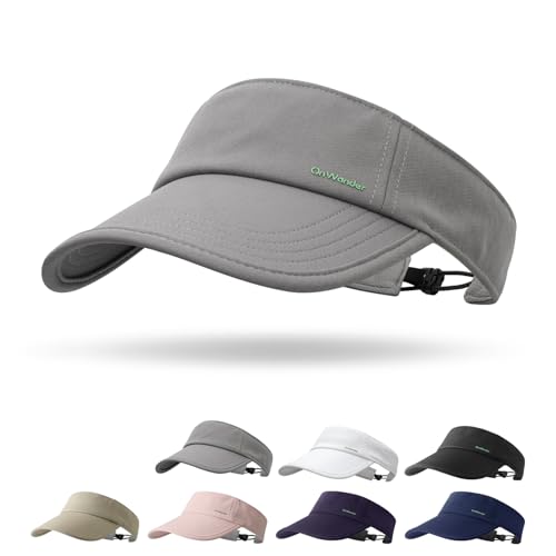 Sun Visor Hats for Women Men - Wide Brim Quick Dry Adjustable Hat - color: Grey