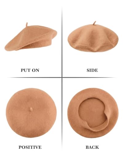 Wool French Beret Hats for Women Classic Winter Beanie Cap - color: Camel