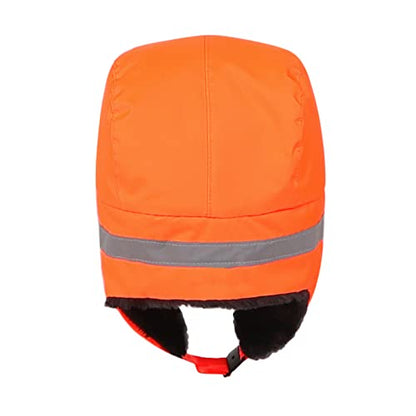 Men Reflective Trapper Hat Windproof Faux Fur Trooper Ushanka Hat Winter Warm Hunting Cap with Earflap - color: Orange