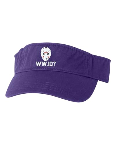 Go All Out WWJD? What Would Jason Do Funny Horror Movie Bucket Ponytail Visor Embroidered Cap Dad Hat - color: Purple