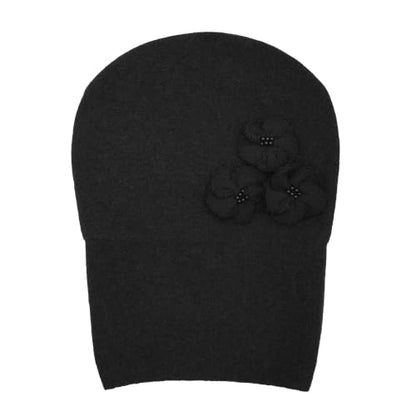 ZLYC Women Floral Slouchy Beanie Hat Double Layer Winter Knit Skull Cap - color: Solid Black