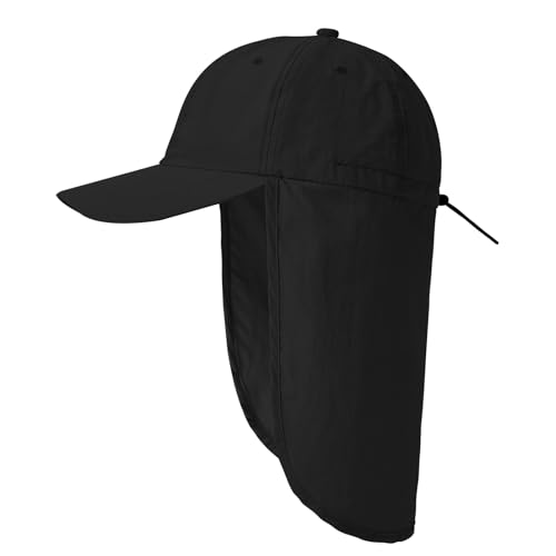 American Trends Mens Sun Hat with Neck Flap, UV Protection Outdoor Flap Hat, Packable Soft Fishing Hiking Gardening Hat - color: Black