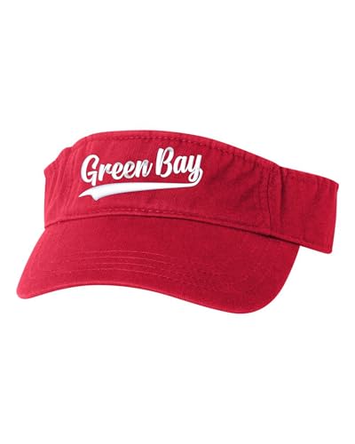 Go All Out City of Green Bay Wisconsin Fashion Script Bucket Ponytail Visor Embroidered Cap Dad Hat - color: Red