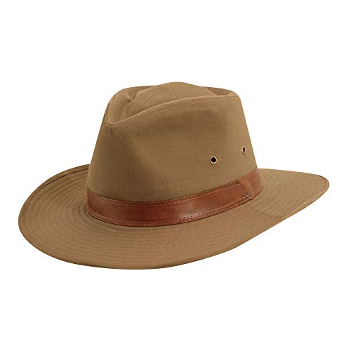 Dorfman Hat Co. - Saguaro -Men’s Twill Outback Hat -Garment Washed Twill -Faux Leather Band - UPF 50+ - color: Bark, size: X-Large