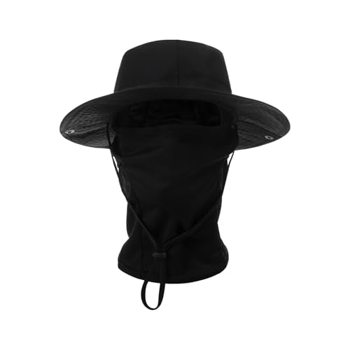 Boonie Hat with Balaclava Face Mask - UV Protection Wide Brim Sun Hat, Adjustable & Foldable for Hunting Fishing Outdoor - color: Black