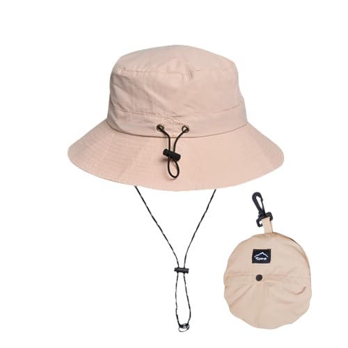 Honnesserry Bucket Hats for Woman Men Outdoor UV Sun Protection Hat Nylon - color: Beige