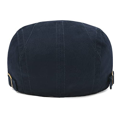VOBOOM Men Cotton Newsboy Beret Hat Duckbill Buckle Cabbie Cap - color: Navy