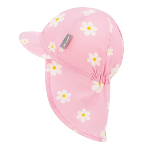 JAN & JUL Baby Sun-Hat with Neck Flap for Swimming - color: Pink Daisy, size: 0-3 Months
