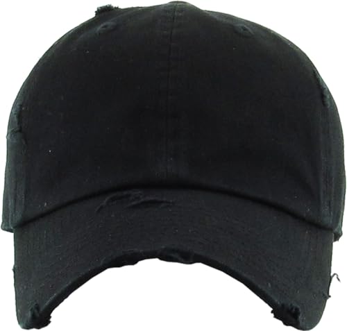 KBETHOS Vintage Washed Distressed Cotton Dad Hat Baseball Cap Adjustable Polo Trucker Unisex Style Headwear - color: Black