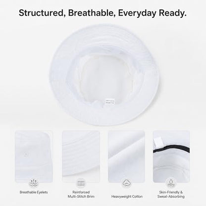 Cotton Bucket Hat Packable Beach Sun Hat for Women Men - color: Black+white