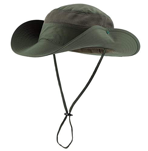 Connectyle UPF 50+ Wide Brim Sun Hat for Men Breathable Cowboy Boonie Hats Outdoor Bucket Hat for Fishing Hiking Safari - color: Light Army Green